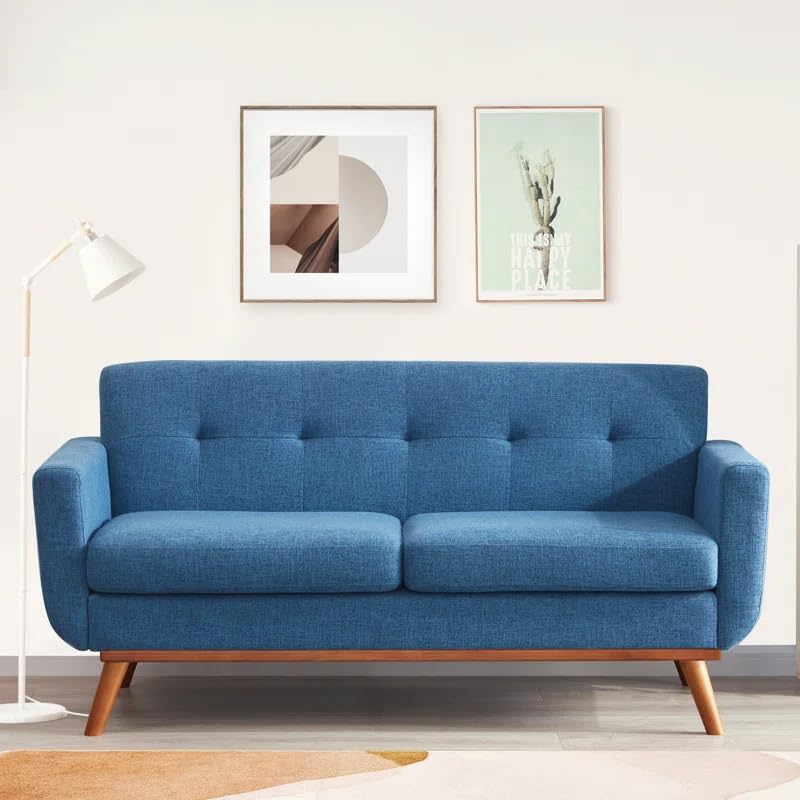 Image of LEGACY OF COMFORT Carmencita 65 inch Square Arm Loveseat 2 Seater Sofa Two Seater Sofa for Living Room Guest Room Hotels Office (Blue)