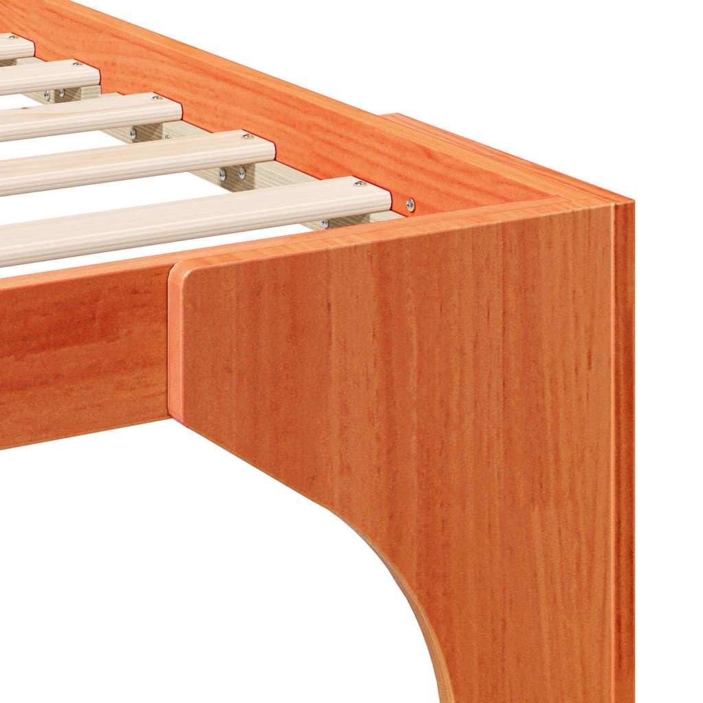Marco de Cama en el Suelo de Madera Maciza de Pino Marrón Estructura de Perfil Bajo Minimalista y Funcional para Dormitorio Moderno 4 Piezas de Ensamblaje Fácil y Uso