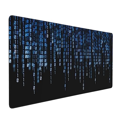 Grand tapis de souris de jeu Blue Binary Matrix antidérapant 40x90 cm - 2