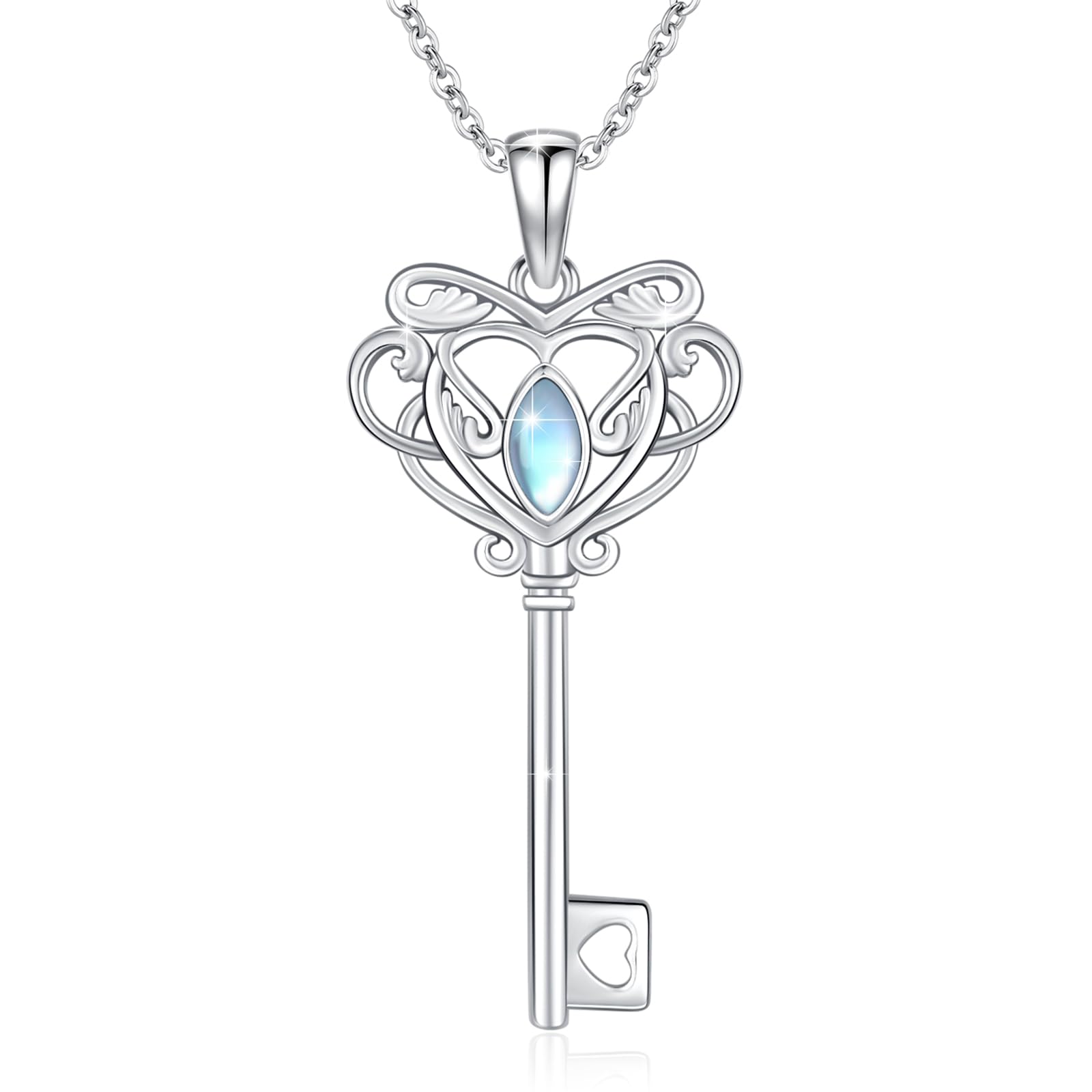Collar con llave de plata 925, colgante de la suerte de piedra lunar para mujer