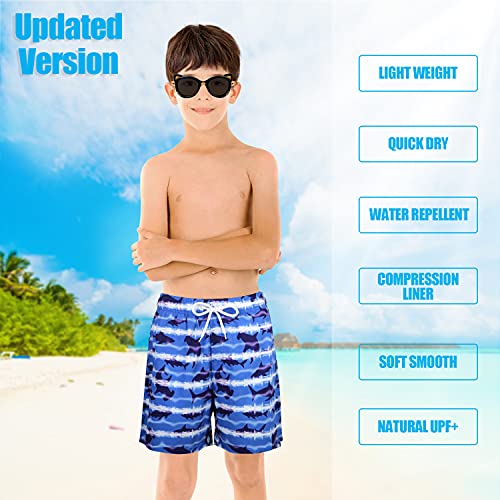 Image of Boys Swim Trunks with Boxer Brief Liner Compression Anti Chafe Swimming Shorts Stretchy UPF Quick Dry Swimsuit
