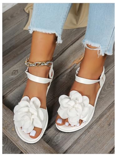 GORGLITTER Women's Flower Flat Sandals Floral Vacation Open Toe Ankle Strap Sandal Flats3