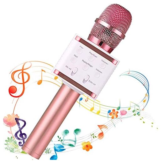 SaponinTree Trådlös Bluetooth-karaokemikrofon, 3-i-1 bärbar handhållen karaoke-högtalare mikrofon, födelsedagspresent hemmafest högtalare maskin för iPhone/Android/iPad/Sony/PC (Roseguld)