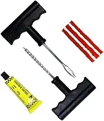 Genérico Kit Reparo de Pneu Sem Câmara, Conjunto com Escareador e Aplicador de Ferro 14cm, 3 Reparos de 10cm, Cola para Remendo, para Carro e Moto