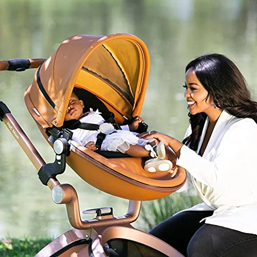 Hot Mom Kinderwagen Klassik Kombikinderwagen 3in1/2in1 set, Alu-Rahmen/Voll-Gummireifen Modell F22, 2022 Style (ohne Autositz, Braun)