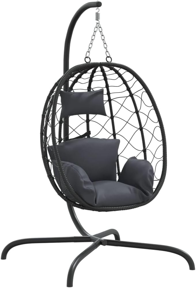 vidaXL Hanging Egg Chair with Cushion Anthracite Poly Rattan&Steel