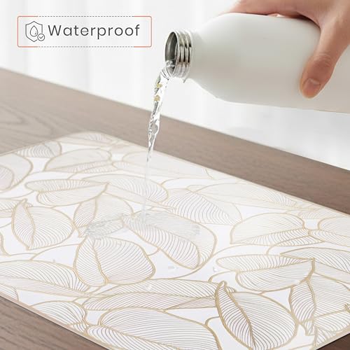 Image of Yellow Weaves 1 Pc PVC Table Placemats, Dining Table Mat, Stain Resistant, Anti-Skid, Waterproof, Washable, Dining, Kitchen, Restaurant Table Set Easy to Clean, Durable (Leaf Golden)