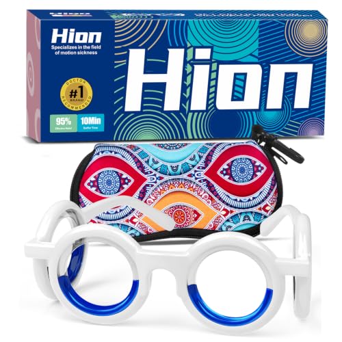 Image of Hion Motion Sickness Glasses,Relieve Carsickness Airsickness Seasickness Ultra-Light Portable Nausea Vertigo Glasses, No Lens Liquid Glasses for Adults or Kids(Pattern-Box)