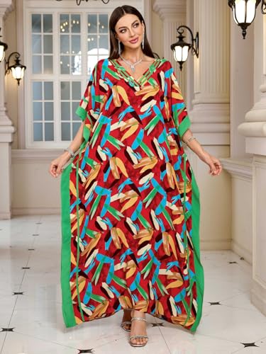 Image of KECVOT Kaftan Dresses for Women V-Neck Print Swimsuit Cover Up Plus Size Beach Caftan Lounge Dress
