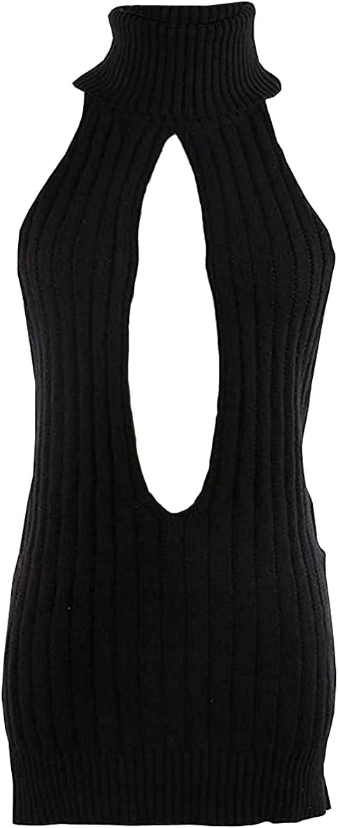 YUANMO Women's Sexy Backless Hollow Out Anime Cosplay Virgin Killer Sweater One-Piece Bikini Knit Tank Top Vest (Black, One Size)