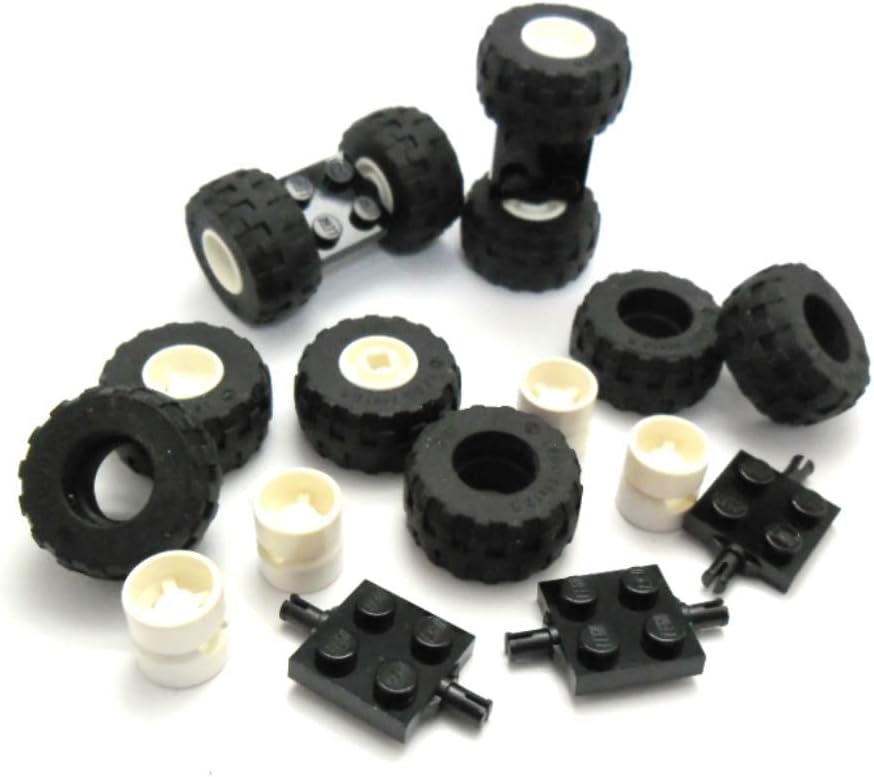 LEGO Wheels and Axles - 5 Plates with wheel holders and 10 white wheels with tires