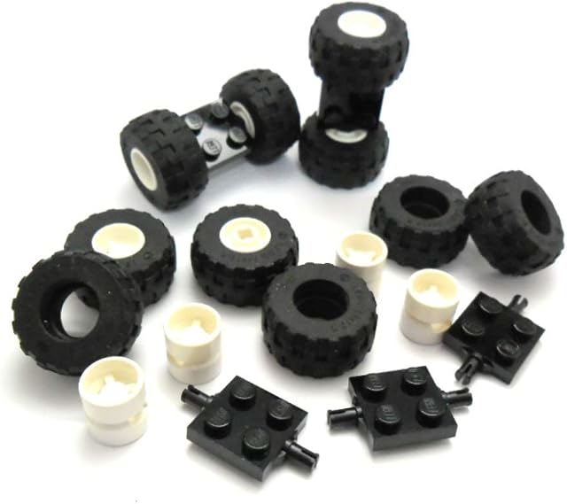LEGO Wheels and Axles - 5 Plates with wheel holders and 10 white wheels with tires