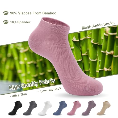 Image of SERISIMPLE Ultra-Thin Comfort Viscose Bamboo Mesh Ankle Socks for Women -Breathable Lightweight Low-Cut Socks 5 Pairs