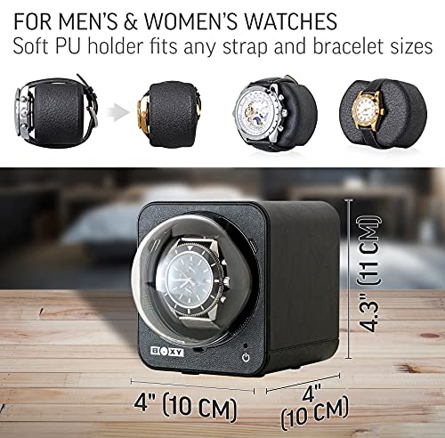 Watch Winder for Automatic Watch with Vertical Rotor Stop (with AC Adapter, Black Leather)
