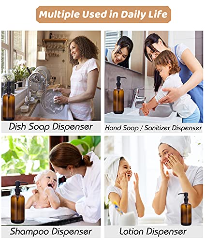 Sunyamgo Amber Soap Dispenser Glass Pump Bottle, 2 Packs Glass Lotion Dispenser With Rustproof Pump, Brown 16Oz Refillable Liquid Dish And Hand Soap Dispenser Set For Kitchen Bathroom - Amber #TOP1