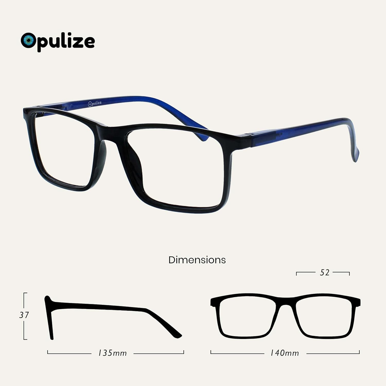 OPULIZE Ink Pack 2 Gafas De Distancia Corto De Vista Miopía Grande Negro Hombres Mujeres MM4-1 -2,00