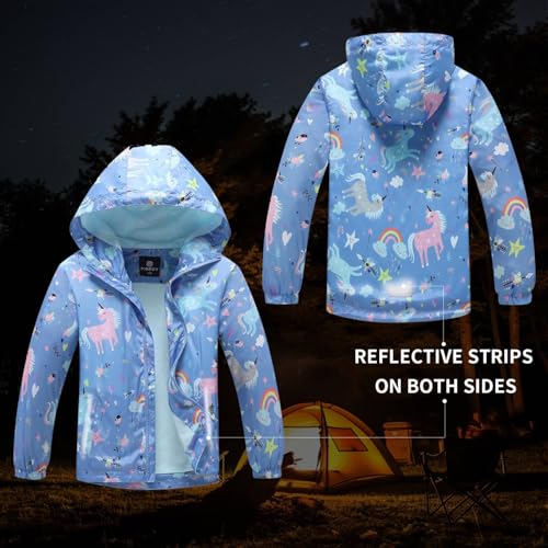 Image of MGEOY Girls Rain Jacket Lightweight Waterproof Hooded Cotton Lined Raincoat Windbreaker for Kids Size 4-12 Years