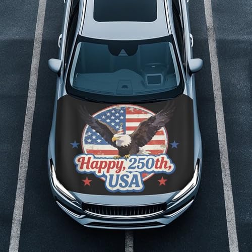 Image of Happy 250th USA Hood Covers for Cars Eagle Car Front Hood Cover with Elastic Band Fashion Car Bonnet Banner UV Resistance Engine Cover Vehicle Decoration Auto Accessory