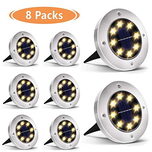 Preisvergleich Produktbild Solarbetriebenes Solarleuchten, WZTO 8 LEDS Garten Licht Wasserdichtes IP65 Solarleuchte Rostfreier Stahl 100LM DäMmerungsschalter Bodenleuchte Garten FüR Pathway Garden Warmweiß 8 Stück