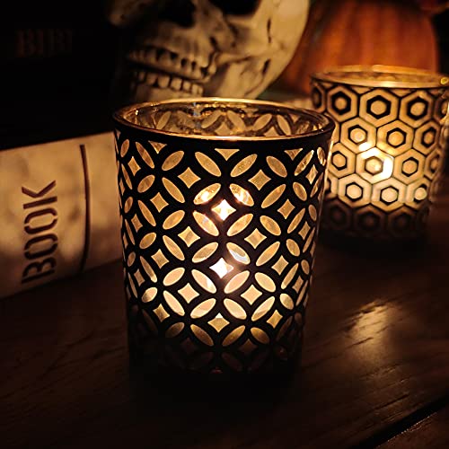Shmilmh Black Gold Votive Candle Holders Set Of 12 Glass Tealight Candle Holders With 4 Patterns Table Centerpiece For Birthday Party Decorations #TOP3