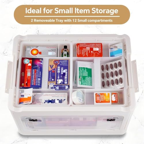 Image of HEY FOLY 30qt Medicine Organizer Storage Box with 4-Side Opening Doors, White Foldable Medication Organizer Empty, Container Case Stackable First Aid Box for Home Storage