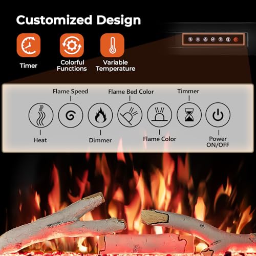 Image of R.W.FLAME 28 inch Electric Fireplace Insert, Adjustable 5 Flame Colors, 12 Log Colors, 4 Flame Speeds and Brightness, Remote Control, Timer, Adjustable Temperature from 50F to 99F, 750W /1500W(28''X27'')
