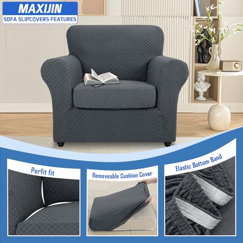 Maxijin MAX-US10-THUA-SF 2 Piece Newest Jacquard Chair Covers With Arms Super Stretch Non Slip Chair Slipcover thumb #2