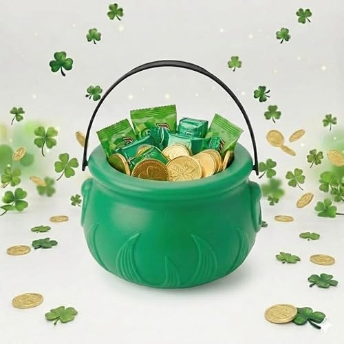 Miniatura 28 de PMU Caldero de plástico negro para el Día de San Patricio de 8 pulgadas, caldero de plástico negro para el duende del día de San Patricio y Mardi