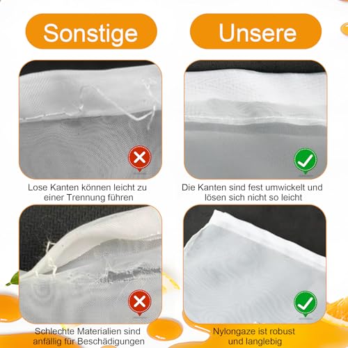 Diffaxy 4 Nussmilchbeutel 30 × 20 cm Nylon Feinmaschiges Passiertuch Feinmaschiges Filter mit Kordelzug Filterbeutel für hausgemachten Käse, Obstsaft und Gemüsesaft Waschbar und Wiederverwendbar 6