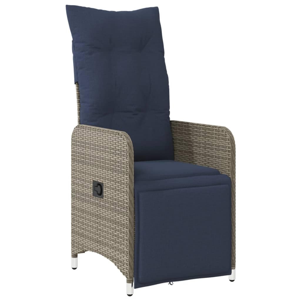Chaise de jardin inclinable en rotin synthétique gris résistant aux UV