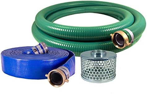 JGB Enterprises Eagle Hose PVC/Aluminum Water/Trash Pump Hose Kit, 2" Green Suction Hose Coupled M x F WS, 2" Blue Discharge Hose Coupled M x F WS, 29 Vacuum Rating, 80 PSI Maximum Temperature, 25' Length, 2 ID