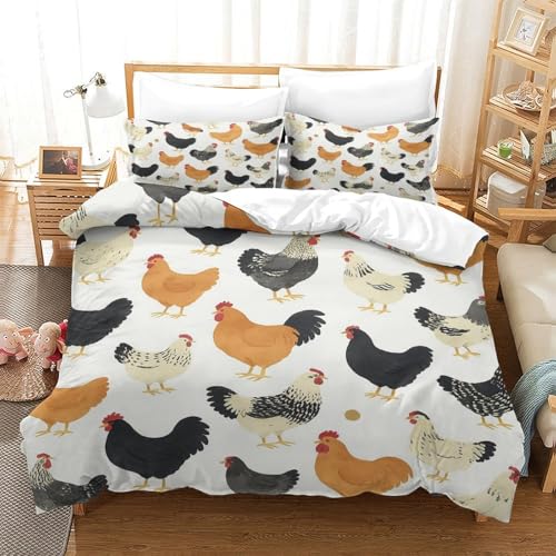 Housse de couette motif poulet zippée anti-transpiration lit simple 135x200