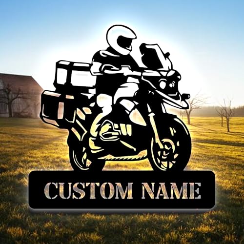 Image of Personalized Motorcycle Metal Wall Art LED Light, Adventure Motorcycle Metal Wall Decor, Motorcycle Metal Sign, Outside Wall Hanging, Home Decor, Birthday Gift, Christmas Gift