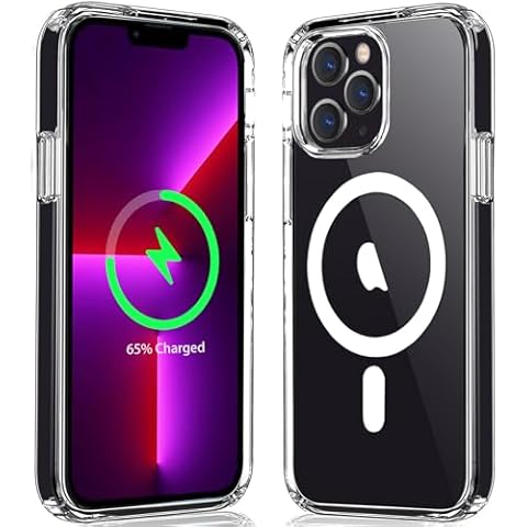 Hsefo Magnetic Case Compatible with iPhone 13 Pro Max Case, Compatible with MagSafe Wireless Charging, Transparent Anti-Scratch Back Shockproof Protective Slim Thin Phone Case Cover, Clear Cover