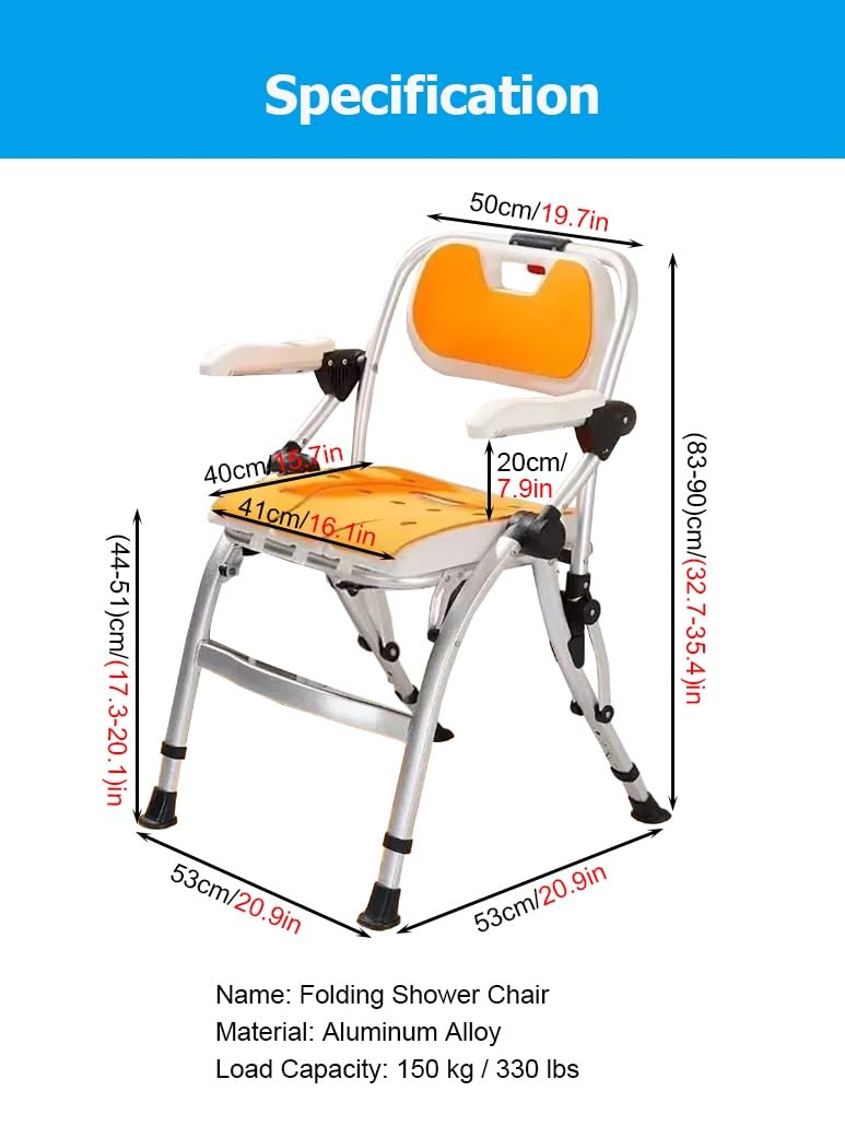 Sedia da doccia pieghevole portatile for anziani e disabili, sedile da bagno pieghevole, sedie da bagno pieghevoli regolabili in altezza a 4 livelli(Oranje,B)