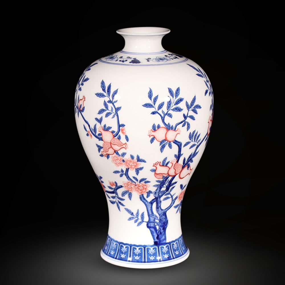 asdchZen Jingdezhen Blue And White Porcelain Flower Vase, Large Handmade Chinese Ceramic Vase, Asian Decorative Vase For Table Wine Cabinet Living Room Centerpiece Gifts,B
