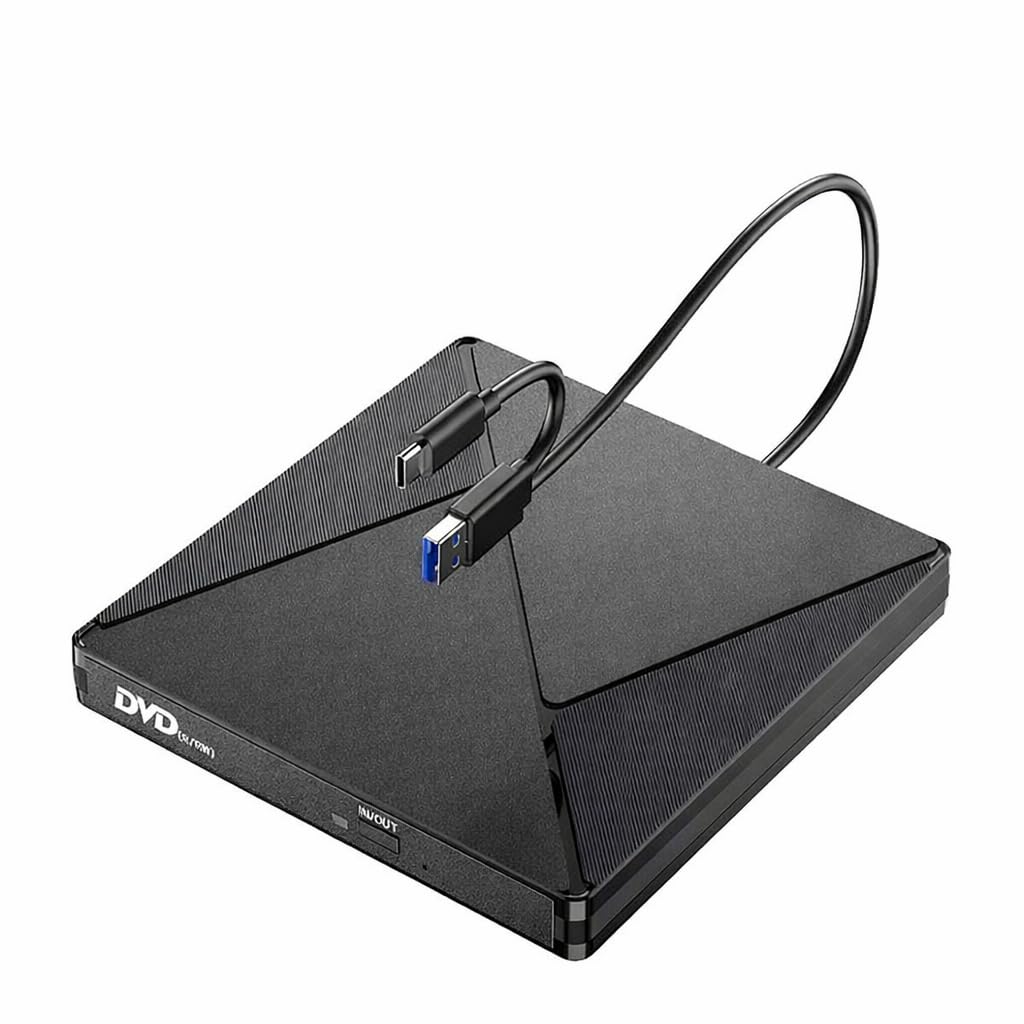 External CD/DVD Drive - USB 3.0 & Type-C Portable CD/DVD Writer, Ultra-Slim Portable CD/DVD Writer, Compatible with Windows 11/10/8/7, Mac OS, Linux, for PC Tower and Laptop & MacBook - 1