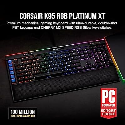 Corsair K95 RGB Platinum XT Mechanical Wired Gaming Keyboard - Cherry MX Speed Switches - PBT Double-Shot Keycaps - iCUE Compatible - QWERTY NA Layout - Black