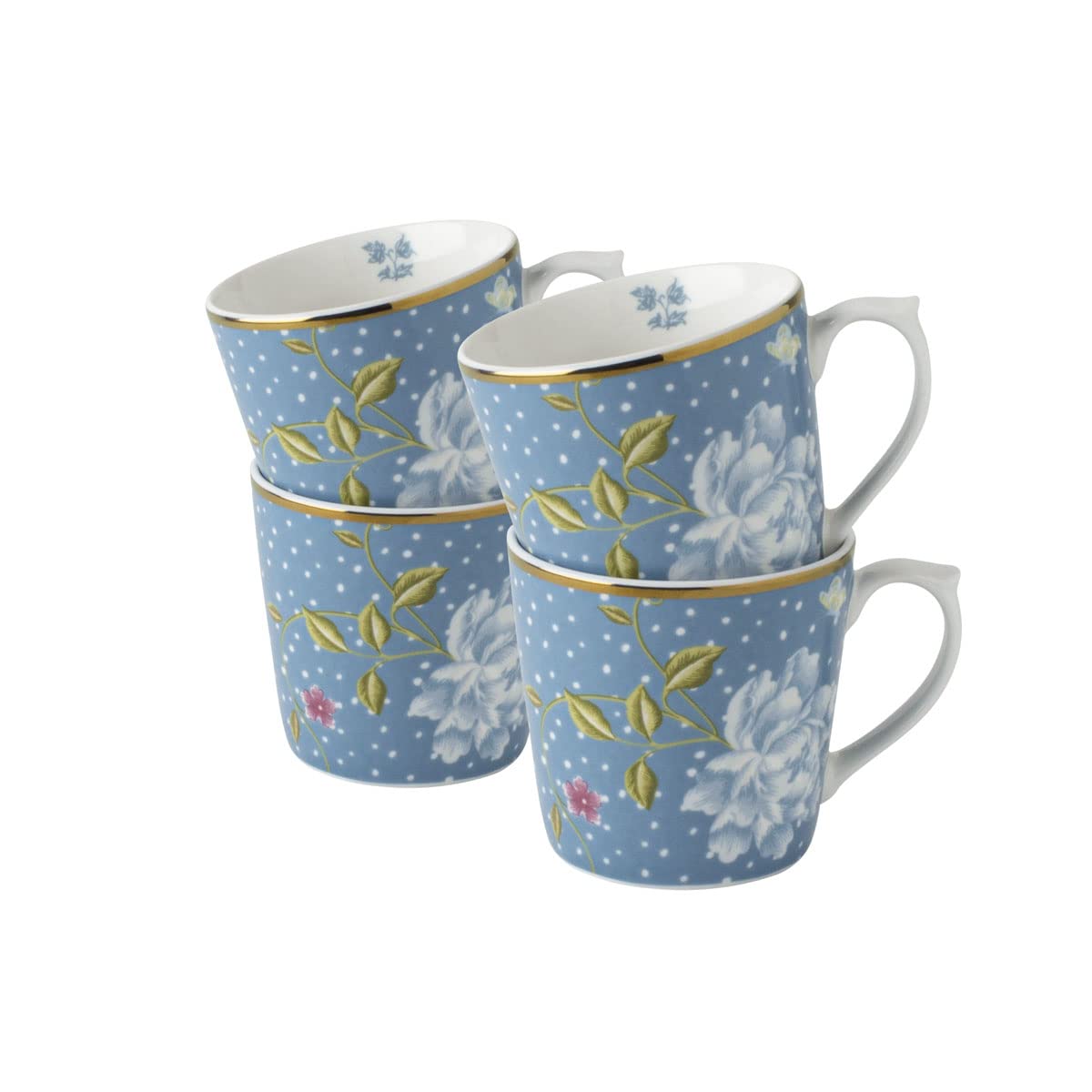 Laura Ashley10 oz Seaspray Uni Mug Set of 4 in Giftbox - Porcelain Coffee Cup Set - Dishwasher Safe Ceramic Mugs - Heritage Collectables