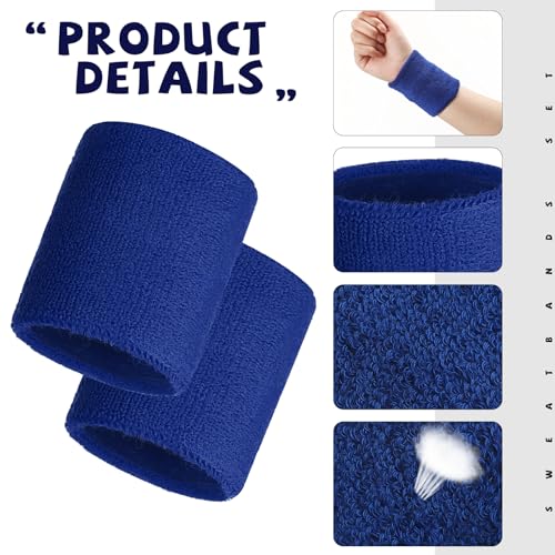 Image of WILLBOND 8 Pack Wrist Sweatbands Sports Wristbands Tennis Sweatbands Neon 80s Thick Cotton Gymnastics Sweat Band Athletic Football Soccer Sports Wristband for Men Women Party