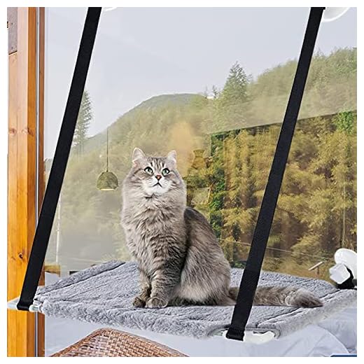 Hamaca Ventana de Gato, Cama para Gatos Ventosa con Potente Ventosas y Manta Suave, Hamacas para Gatos Tomar el Sol, Cama Gato Colgante para Gatos/Perros de Interior, Soportar hasta 15KGS (Gris)