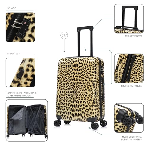 Image of InUSA Prints 26.82 inch Hardside Suitcase, 4-Wheeled Spinner, TSA Checkpoint Friendly, Cheetah Animal Print (IUAPC00M-CHE)