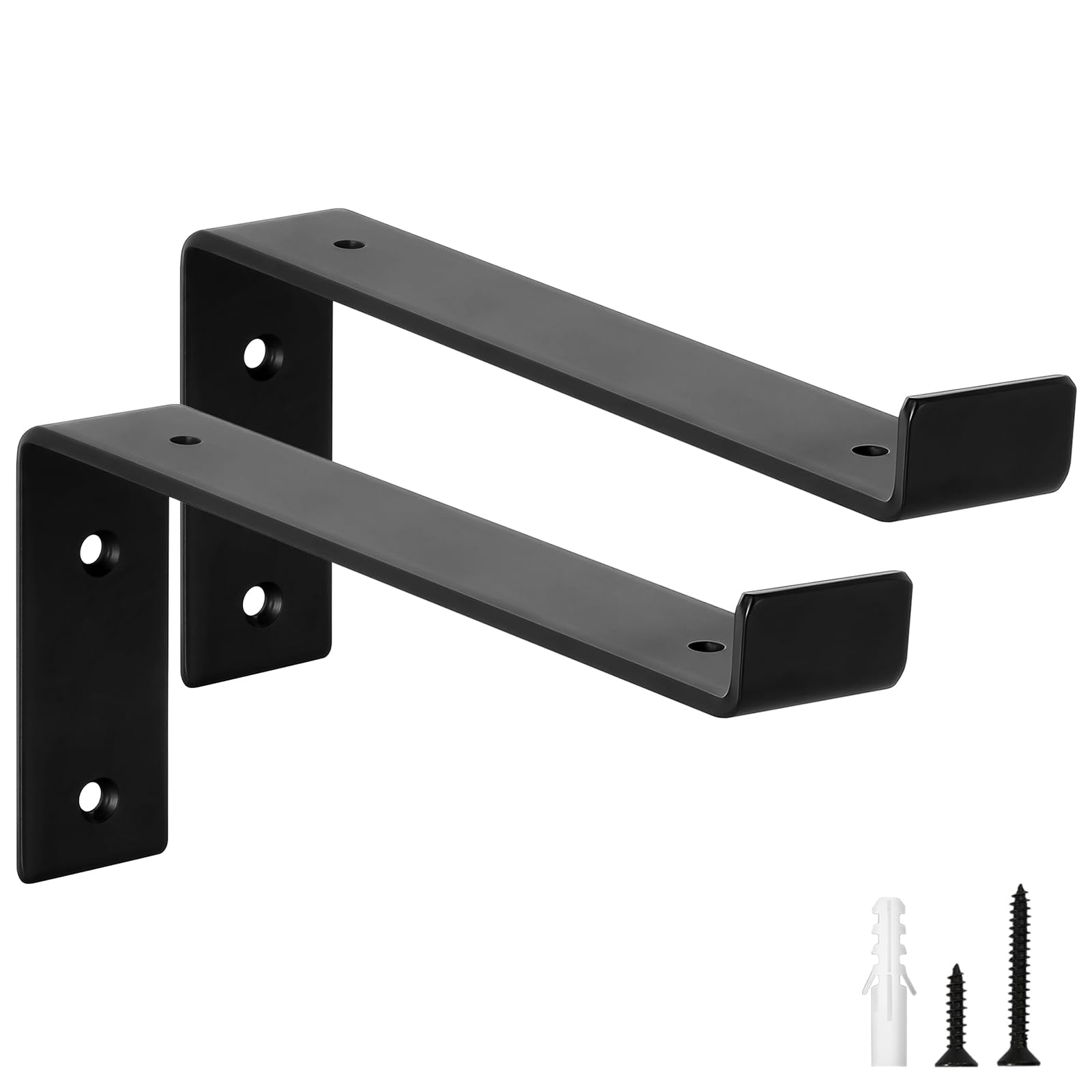 scicent 2 Pack Shelf Brackets Heavy Duty with Lips, 50KG Capacity, 5mm Thick Wall Brackets for Shelves (Black 9 Inch)