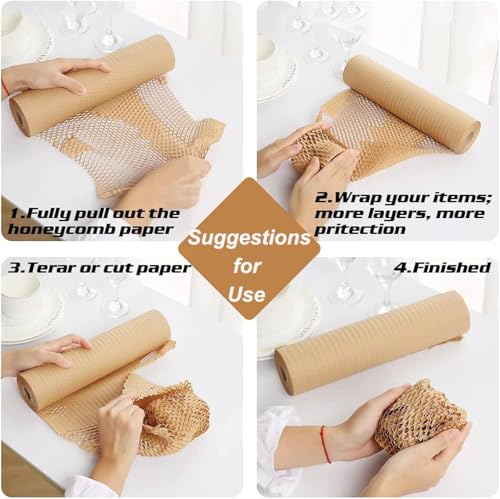 Bhina 1 Stück 30cmx50m Wabenpapier Verpackungspapier Rolle Wabenstruktur Verpackungspapier Einwickeln Schützende Verpackung Verpackungsrolle Kraftpapier für Umzüge Versand Zerbrechlicher Gegenstände