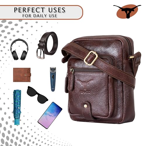 Image of Premium Genuine Leather Messenger Sling Bag for Men & Women - Multipurpose Crossbody Bag with Adjustable Strap & Multiple Pockets for Travel, Office, Work, College & Daily Use