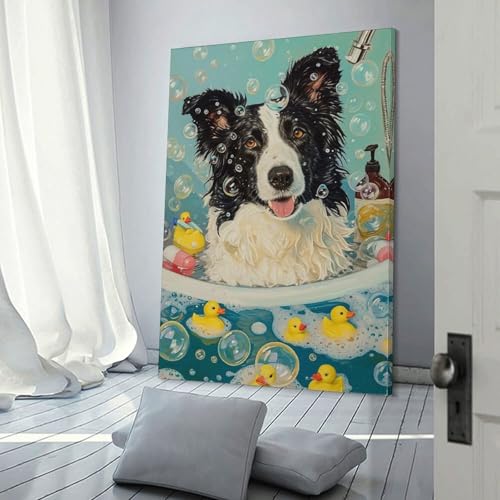 Affiche de chien Border Collie - Peinture murale sur toile moderne 30 x 45 cm