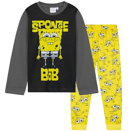 Get Trend Spongebob Squarepants Pijama Invierno Niño y Adolescente con Personajes Animados, Pijamas Manga Larga 2 Piezas, 3-8 Años, Ropa de Dormir (5-6 Años, Gris Spongebob)