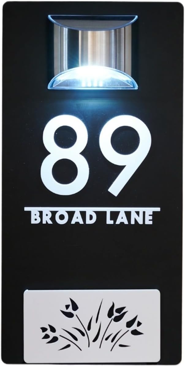 Personalized Solar House Numbers For Outside,Home Solar Address Numbers Sign Custom,Customized Acrylic House Sign (Black+White,40x20cm(15.75x7.87 inch))