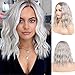 Produktbild Ombre Perücke Grau Kurz Bob Welle lockige Perücke Damen Karneval Cosplay Kostüm Perücken Dunkel verwurzeltes Haar