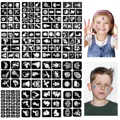 LOPHE Tattoo Stencils for Kids - Reusable & Waterproof - 16 Sheets Animal, Mermaid, Christmas Designs | Face & Body Art Templates | Birthday, Party, Halloween Christmas Gifts